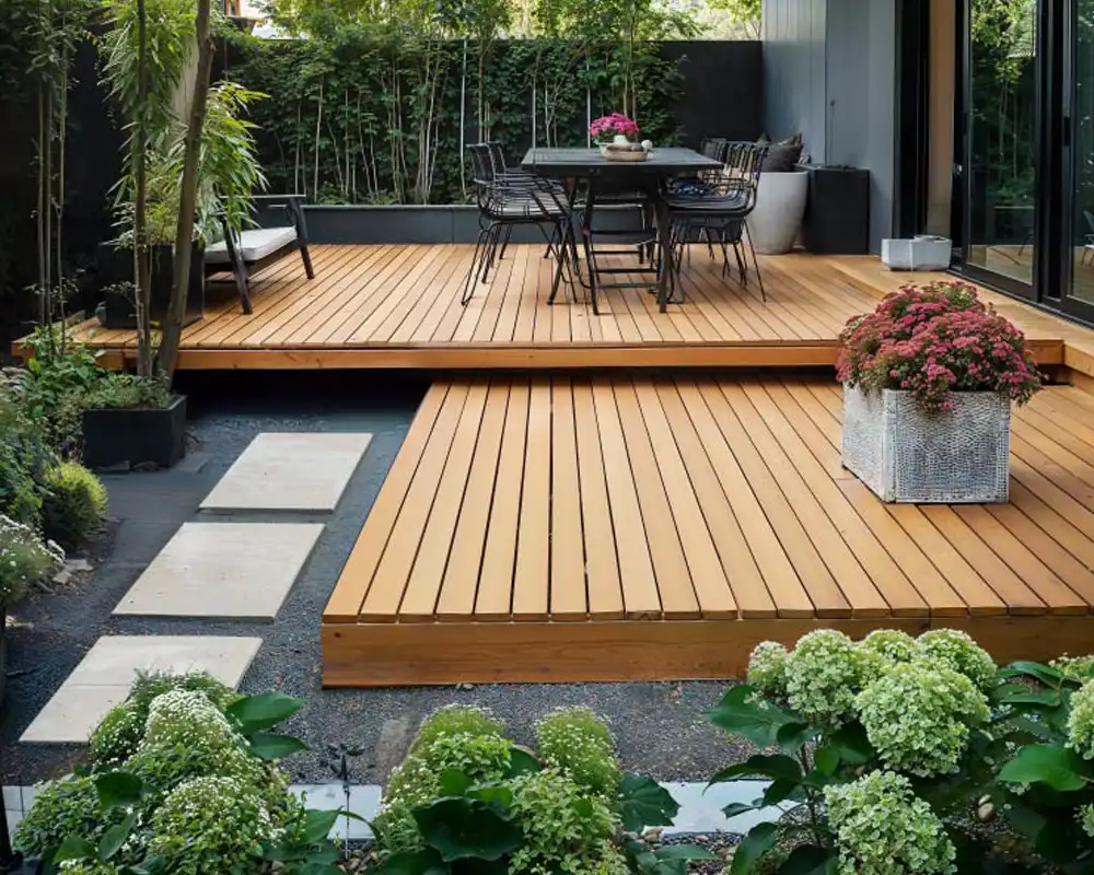 Weatherproofed timber deck at a Sydney home, featuring durable protective coating and modern outdoor setting.